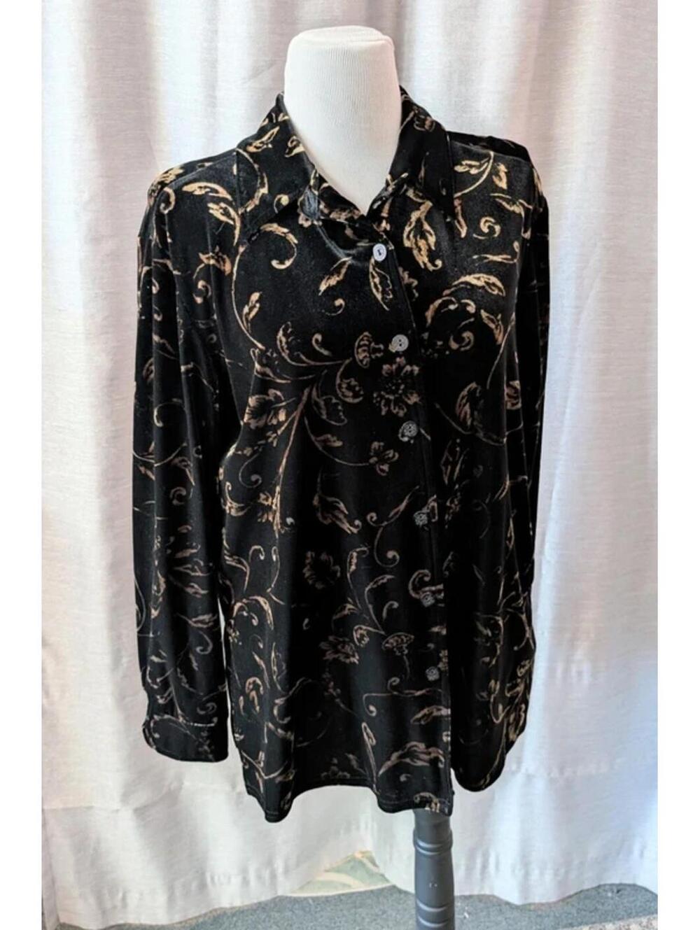 Vintage 90s Baroque Oversized Stretch Velvet Shirt M